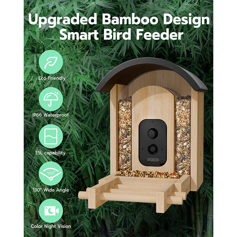 Bird Feeder with Camera, Smart Wild Bird Feeder for Outdoors with AI Identify, Solar Bird Feeder Watching Camera Auto Capture Birds