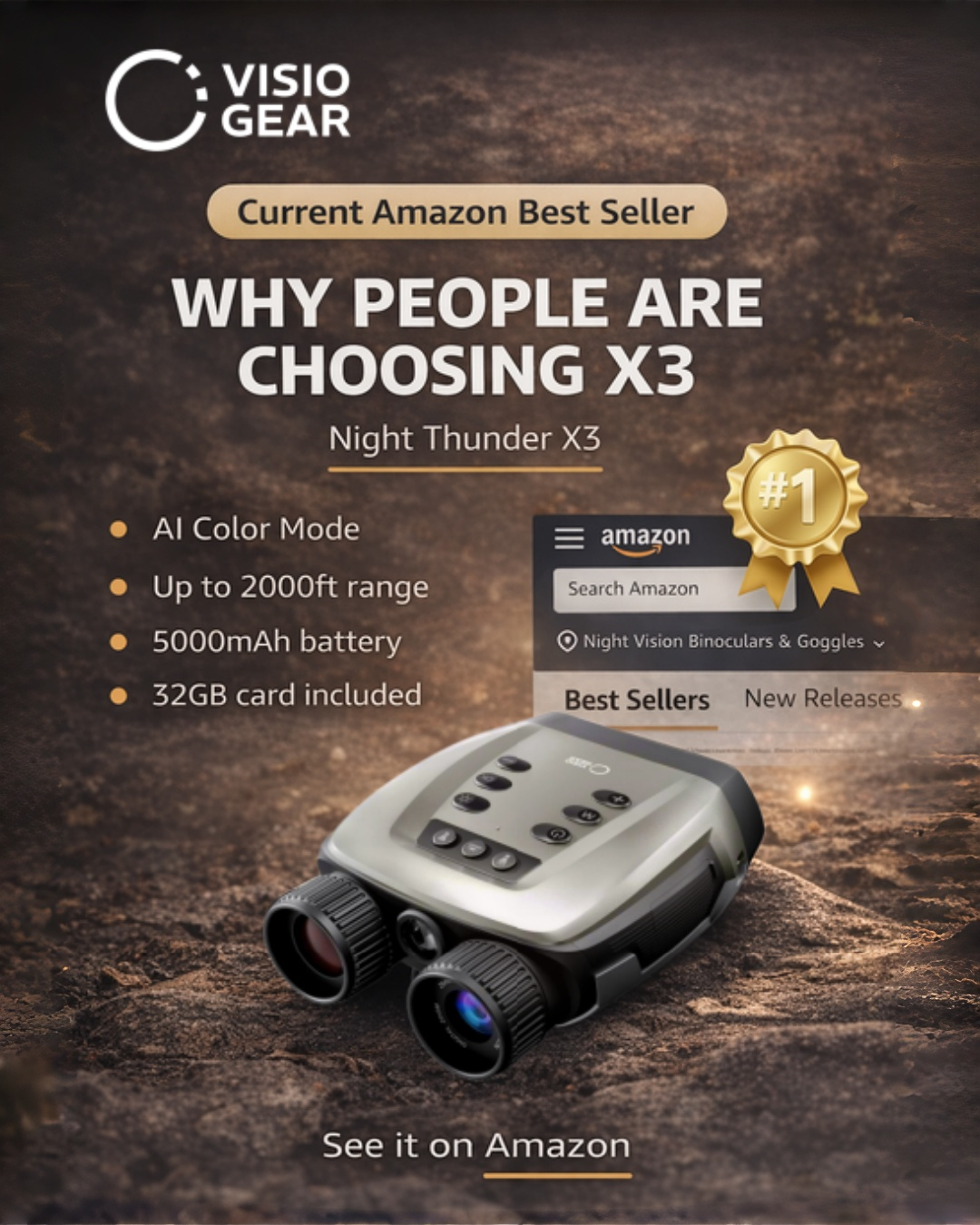 VisioGear X3 AI Color Night Vision Binoculars
